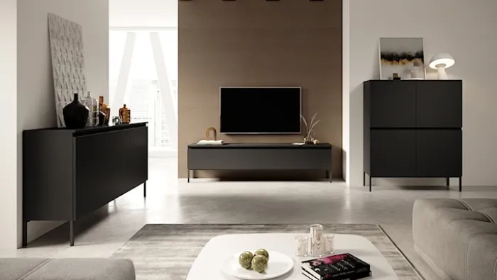 Szafka RTV Bemmi 175 cm czarna z czarnymi nogami