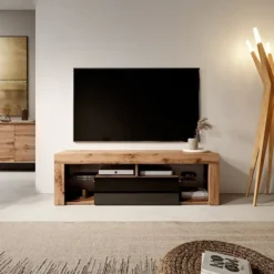 Szafka RTV Bianko 140 cm Dąb lancelot / Czarny połysk