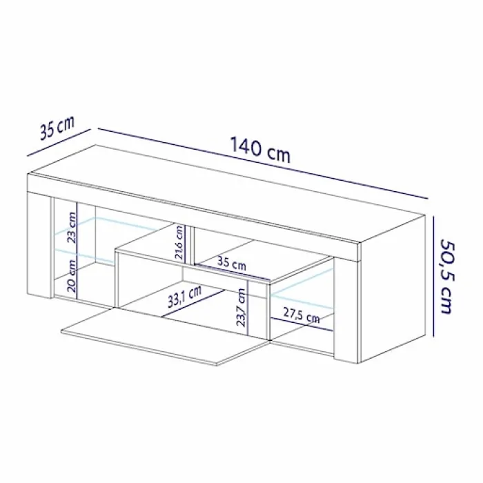 Szafka RTV Bianko 140 cm Dąb lancelot z oświetleniem