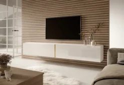 Szafka RTV Bisira 200 cm biała ze złotą wstawką