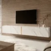 Szafka RTV Bisira 200 cm biały marmur ze złotą wstawką