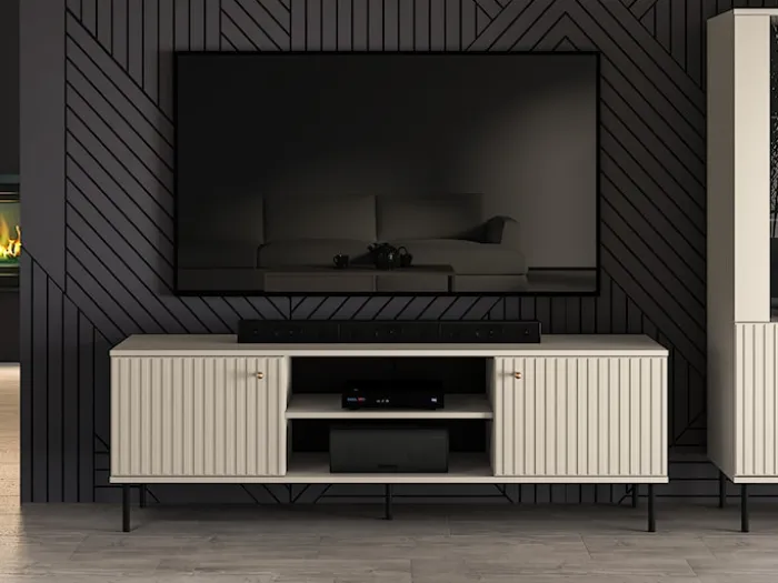 Szafka RTV Caletto 160 cm ozdobne lamele beżowa