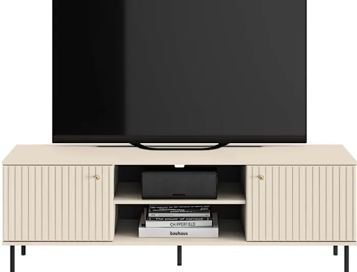 Szafka RTV Caletto 160 cm ozdobne lamele beżowa