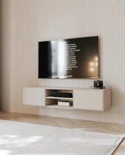 Szafka RTV Chocolated dwudrzwiowa z wnęką 137 cm wisząca beż piaskowy