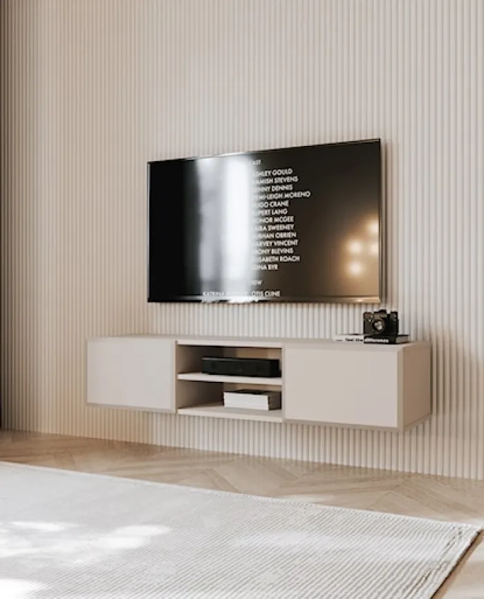 Szafka RTV Chocolated dwudrzwiowa z wnęką 137 cm wisząca beż piaskowy