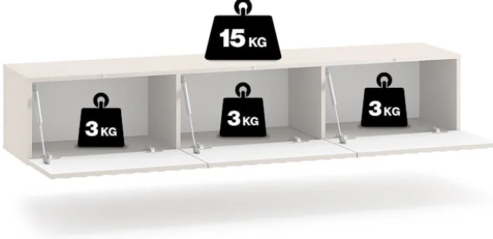 Szafka RTV Derriva wisząca z ryflowanymi frontami 170 cm kaszmir