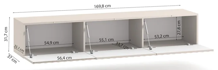 Szafka RTV Derriva wisząca z ryflowanymi frontami 170 cm kaszmir