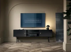 Szafka RTV Divenos dwudrzwiowa 155 cm z wnękami Czarna