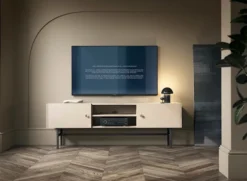 Szafka RTV Divenos dwudrzwiowa 155 cm z wnękami Szary beż