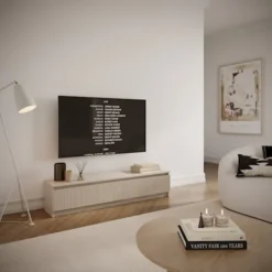 Szafka RTV dwudrzwiowa Sandia z ryflowanym frontem 139 cm kaszmir