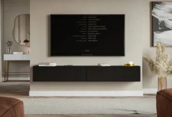 Szafka RTV dwudrzwiowa Veldio wisząca z ryflowanym frontem 200 cm czarna