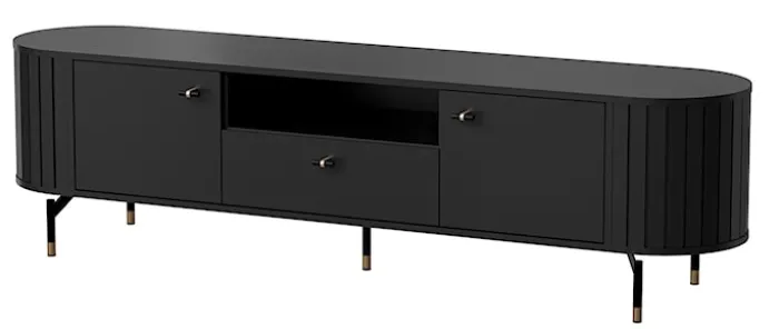 Szafka RTV dwudrzwiowa Zante z ryflami i szufladą 180 cm czarna