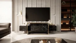 Szafka RTV Excelsum 160 cm czarny marmur z zamykaną półką