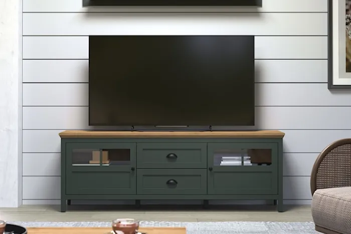 Szafka RTV Foreells 184 cm zielona/ dąb Evoke