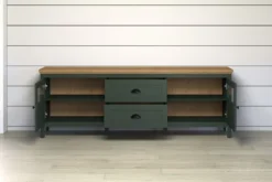 Szafka RTV Foreells 184 cm zielona/ dąb Evoke