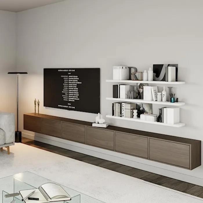 Szafka RTV Framme wisząca z sześcioma klapami 300 cm orzech wisconsin