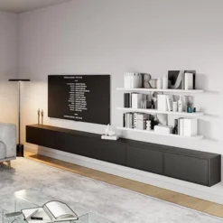 Szafka RTV Framme wisząca z sześcioma klapami 300 cm czarna