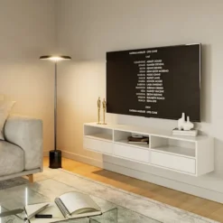 Szafka RTV Framme wisząca z trzema klapami i wnękami 150 cm biała