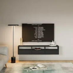 Szafka RTV Framme wisząca z trzema klapami i wnękami 150 cm czarna