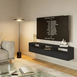 Szafka RTV Framme wisząca z trzema klapami i wnękami 150 cm czarna
