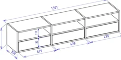 Szafka RTV Framme wisząca z trzema klapami i wnękami 150 cm czarna