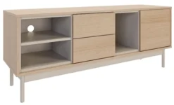 Szafka RTV jednodrzwiowa Layen z dwiema szufladami i trzema wnękami 138 cm dąb lindberg/kaszmir