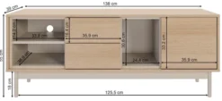 Szafka RTV jednodrzwiowa Layen z dwiema szufladami i trzema wnękami 138 cm dąb lindberg/kaszmir