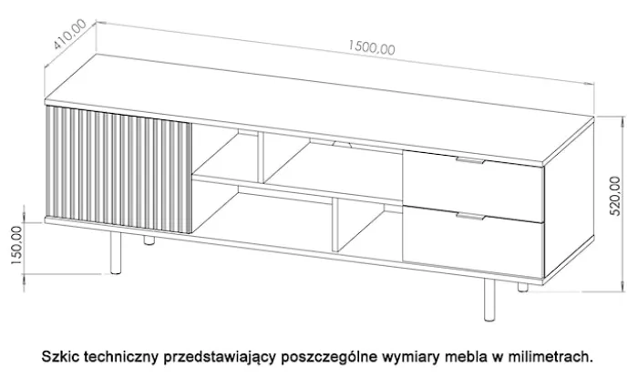Szafka RTV Klazby 150 cm czarny mat lamele