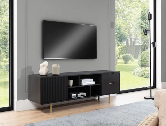 Szafka RTV Klazby 150 cm czarny mat lamele