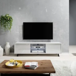 Szafka RTV Lefyr 140 cm Biały mat / Biały połysk