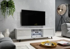 Szafka RTV Lefyr 140 cm Biały mat / Biały połysk
