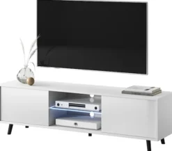 Szafka RTV Lefyr 140 cm Biały mat / Biały połysk