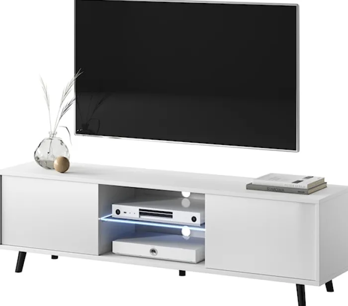 Szafka RTV Lefyr 140 cm Biały mat / Biały połysk