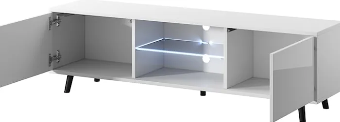 Szafka RTV Lefyr 140 cm Biały mat / Biały połysk