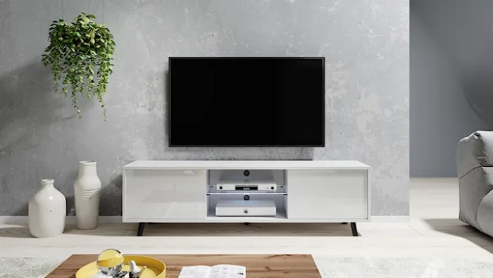 Szafka RTV Lefyr 140 cm Biały mat / Biały połysk