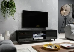 Szafka RTV Lefyr 140 cm Czarny mat / Czarny połysk