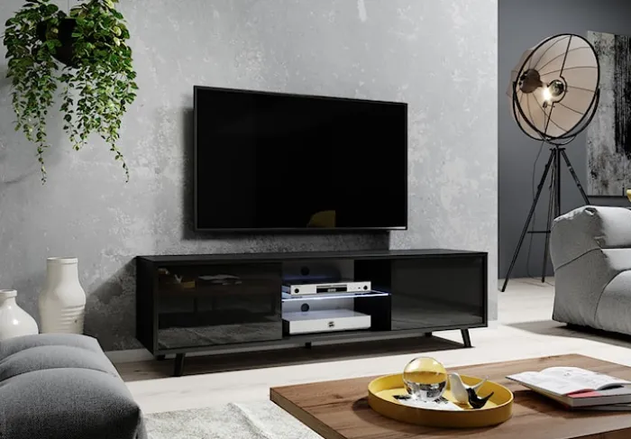 Szafka RTV Lefyr 140 cm Czarny mat / Czarny połysk