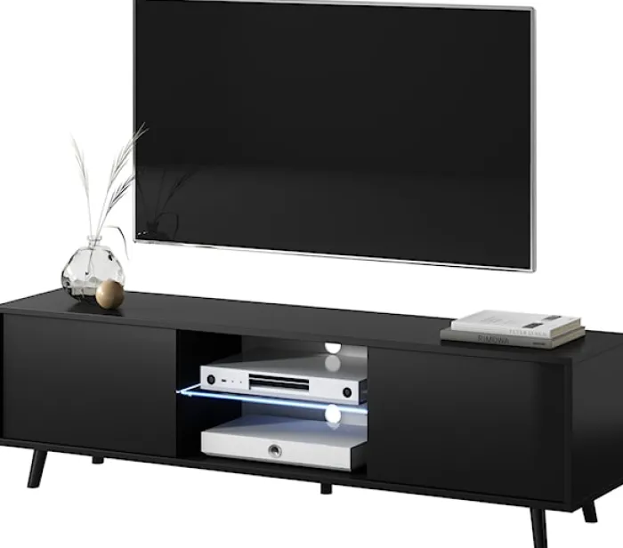 Szafka RTV Lefyr 140 cm Czarny mat / Czarny połysk