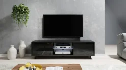 Szafka RTV Lefyr 140 cm Czarny mat / Czarny połysk
