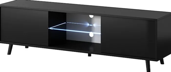 Szafka RTV Lefyr 140 cm Czarny mat / Czarny połysk