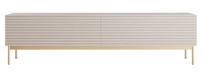 Szafka RTV Linearis z dwoma uchylnymi schowkami i oświetleniem LED 175 cm kaszmir na złotych nóżkach
