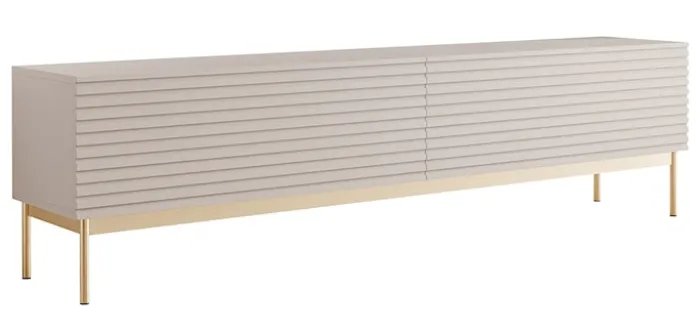 Szafka RTV Linearis z dwoma uchylnymi schowkami i oświetleniem LED 175 cm kaszmir na złotych nóżkach