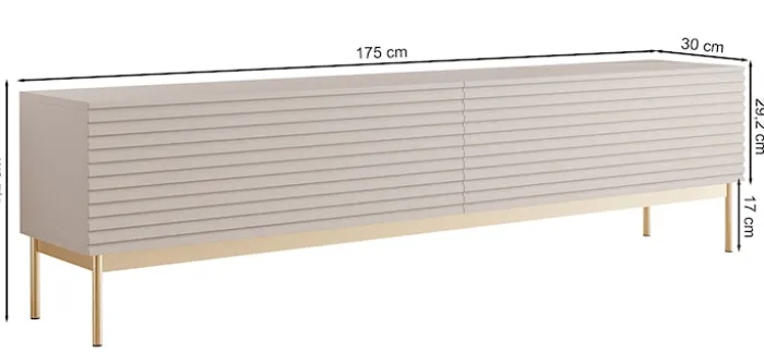 Szafka RTV Linearis z dwoma uchylnymi schowkami i oświetleniem LED 175 cm kaszmir na złotych nóżkach