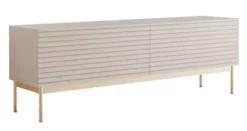 Szafka RTV Linearis z dwoma uchylnymi schowkami i oświetleniem LED 139 cm kaszmir na złotych nóżkach