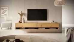 Szafka RTV Mirrgo 200 cm dąb artisan z grafitowymi wstawkami