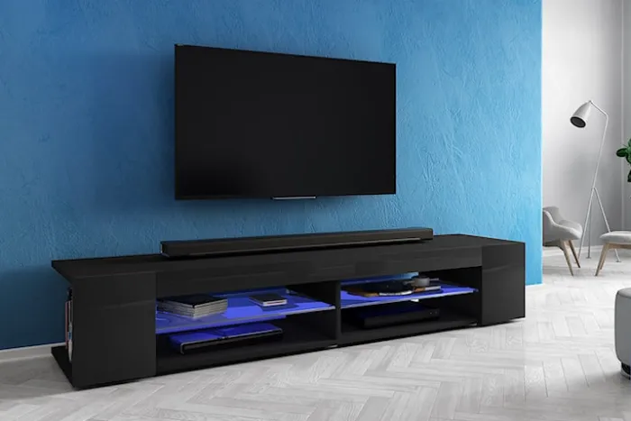 Szafka RTV Mitchell 180 cm Czarny mat / Czarny połysk