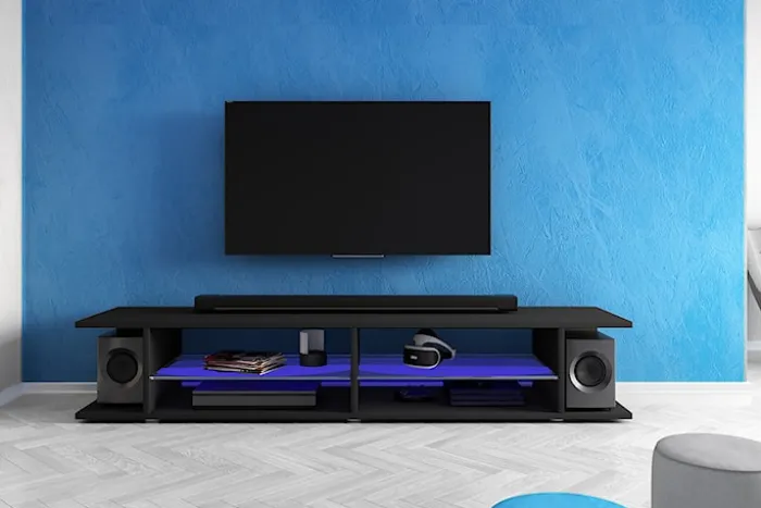 Szafka RTV Mitchell 180 cm Czarny mat / Czarny połysk
