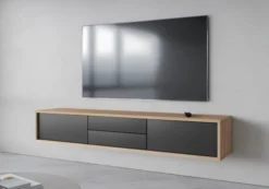 Szafka RTV Moddern 180 cm z szufladami i opcją powieszenia dąb olejowany / antracyt