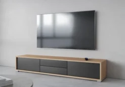 Szafka RTV Moddern 180 cm z szufladami i opcją powieszenia dąb olejowany / antracyt
