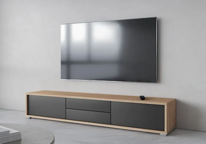 Szafka RTV Moddern 180 cm z szufladami i opcją powieszenia dąb olejowany / antracyt